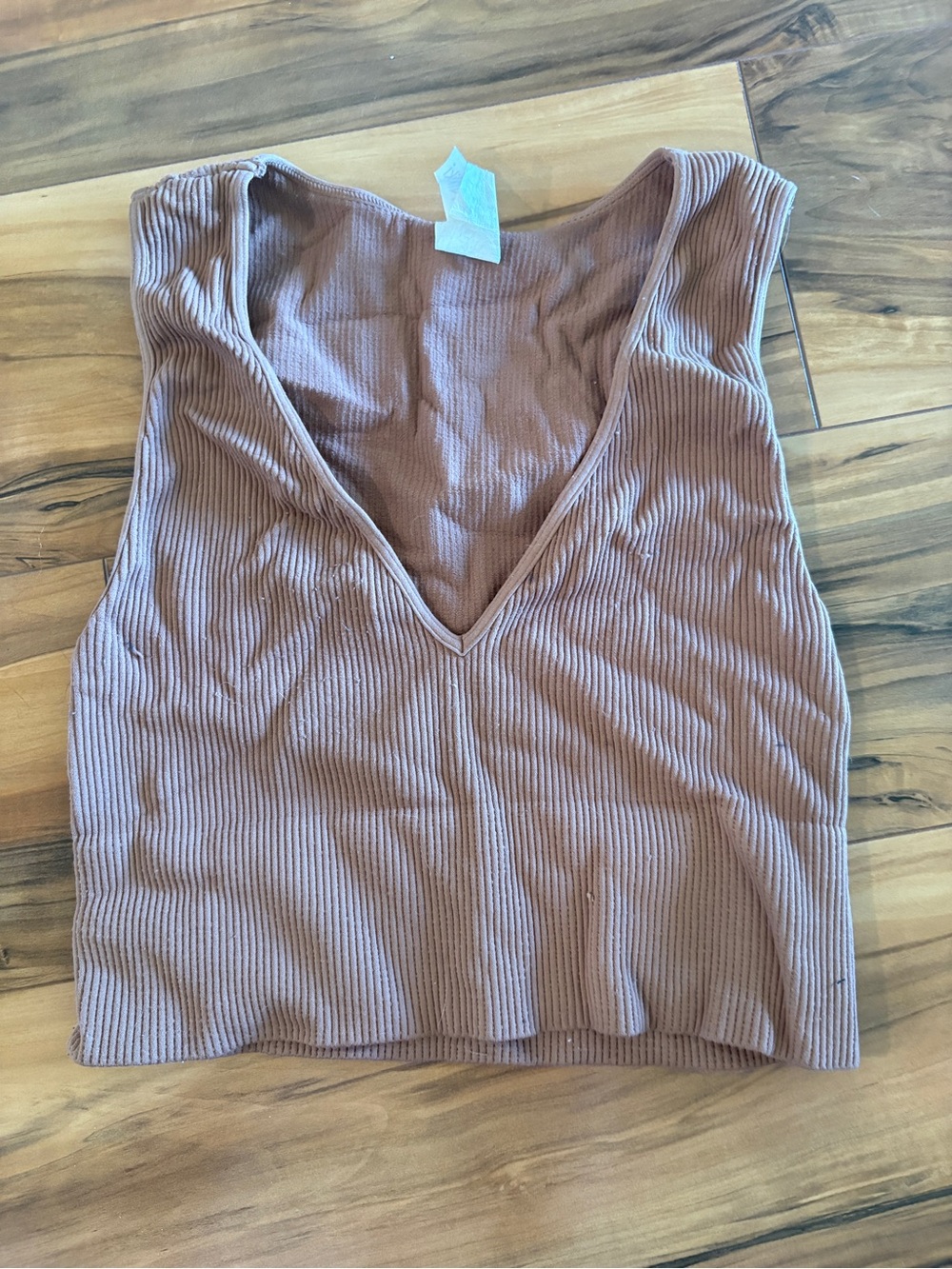 Nikibiki Ribbed V-Neck Cropped Tank Top - Brown